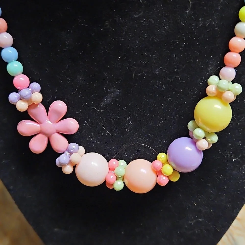 Colorful Stretchy Beaded Necklace with Flower Accent